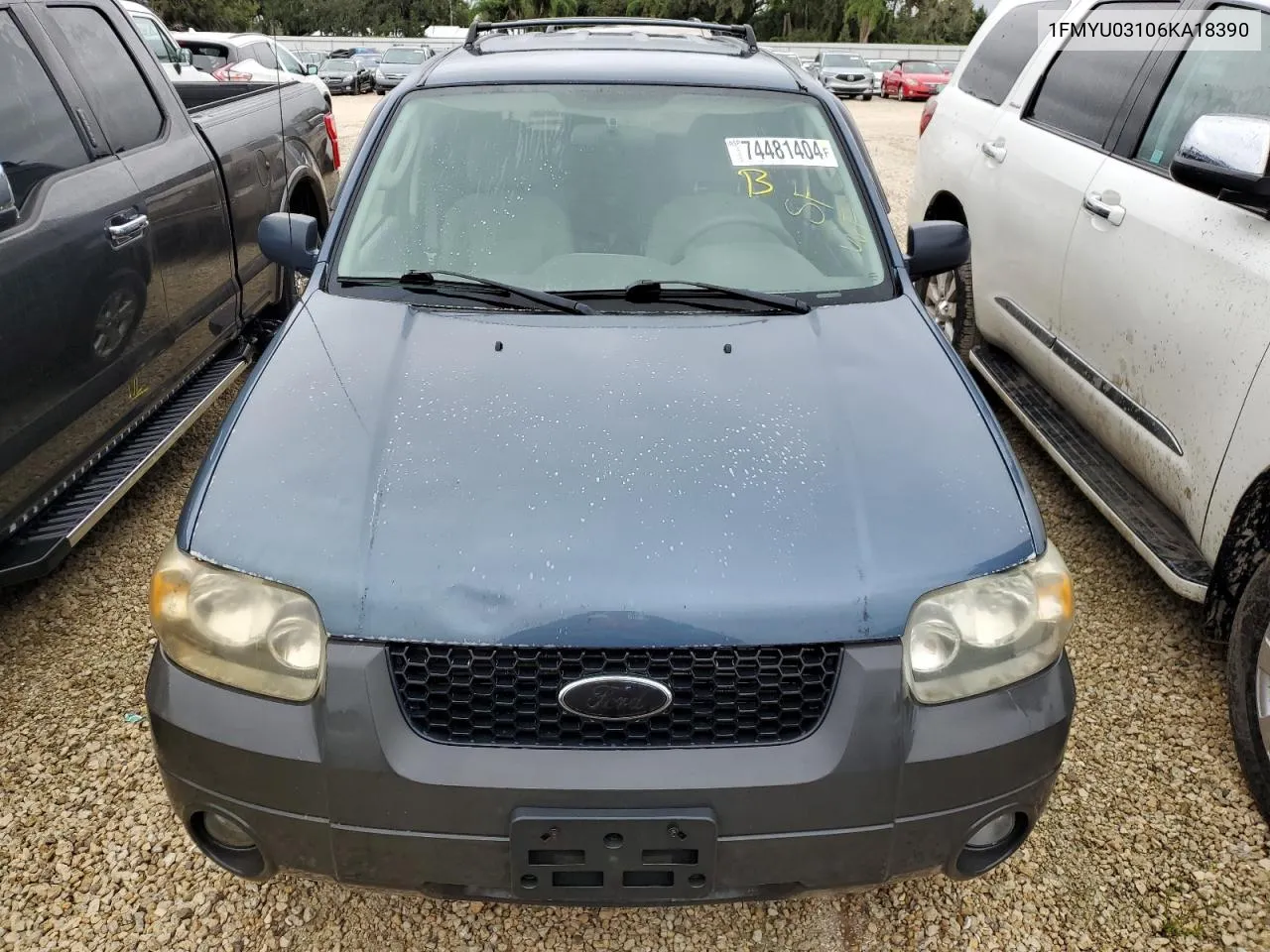 2006 Ford Escape Xlt VIN: 1FMYU03106KA18390 Lot: 74481404