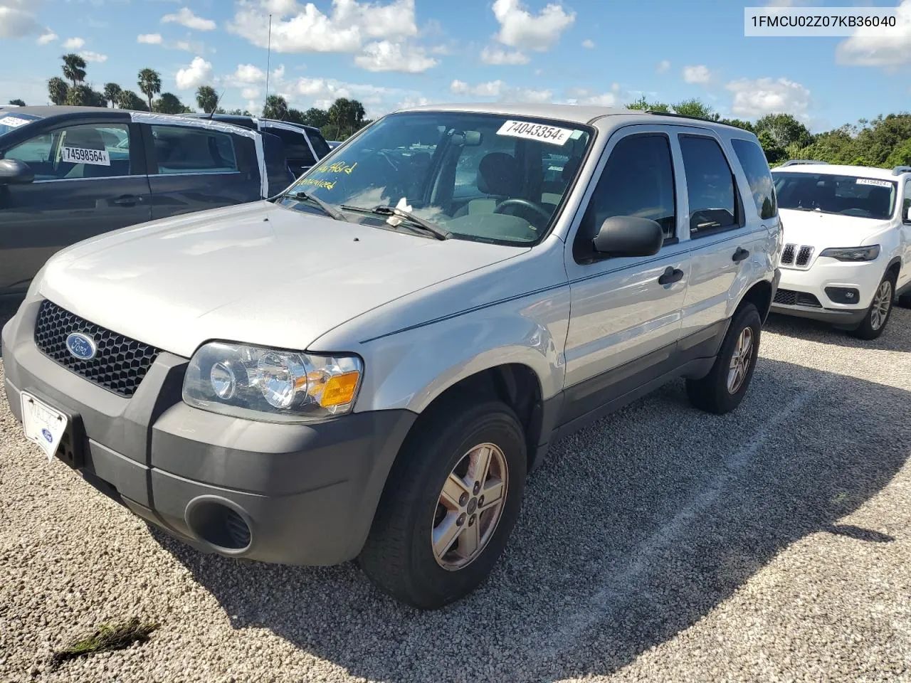 2007 Ford Escape Xls VIN: 1FMCU02Z07KB36040 Lot: 74043354