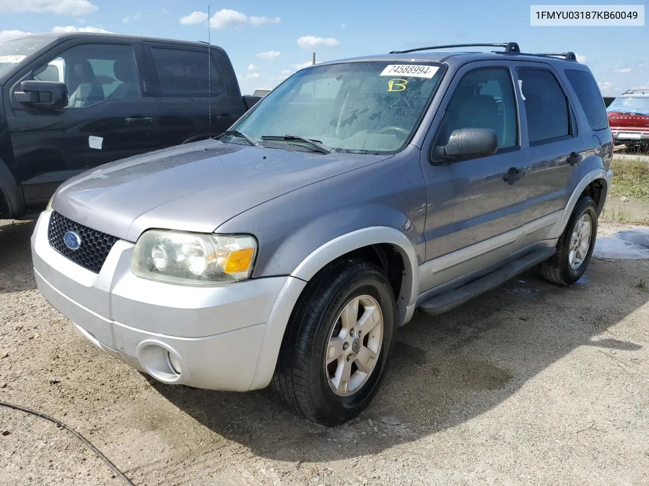 2007 Ford Escape Xlt VIN: 1FMYU03187KB60049 Lot: 74588994