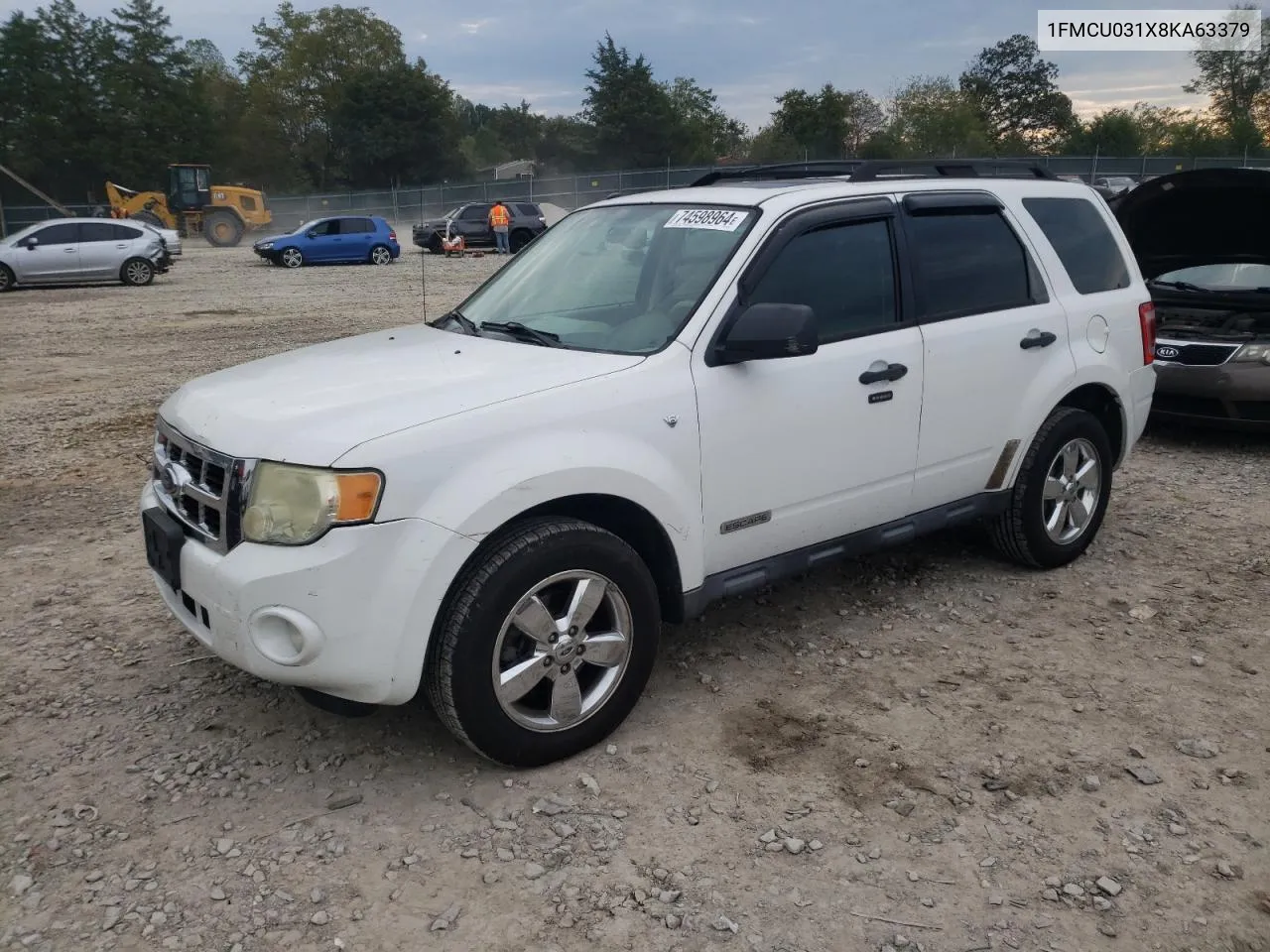 2008 Ford Escape Xlt VIN: 1FMCU031X8KA63379 Lot: 74598964