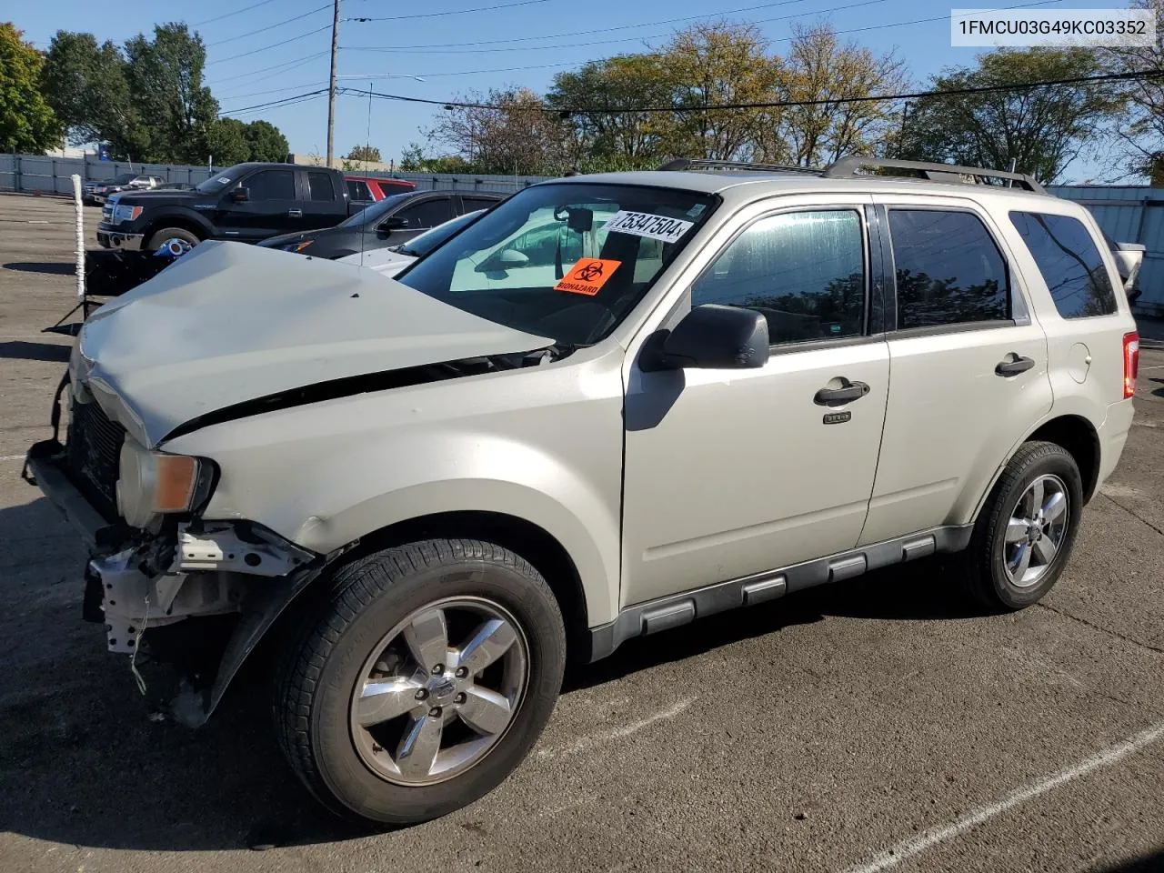 2009 Ford Escape Xlt VIN: 1FMCU03G49KC03352 Lot: 75347504