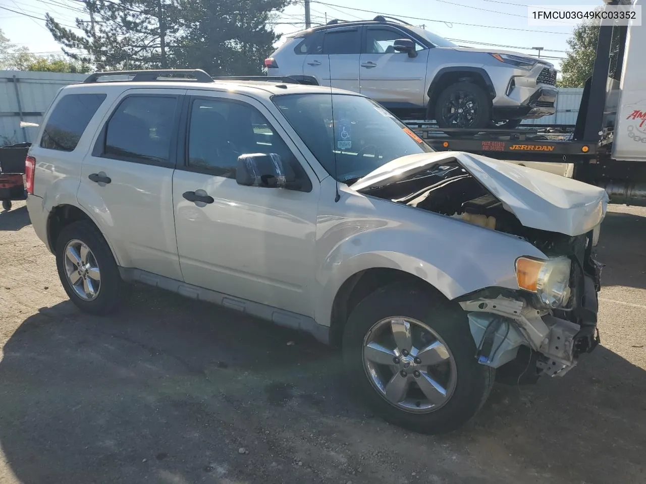 2009 Ford Escape Xlt VIN: 1FMCU03G49KC03352 Lot: 75347504