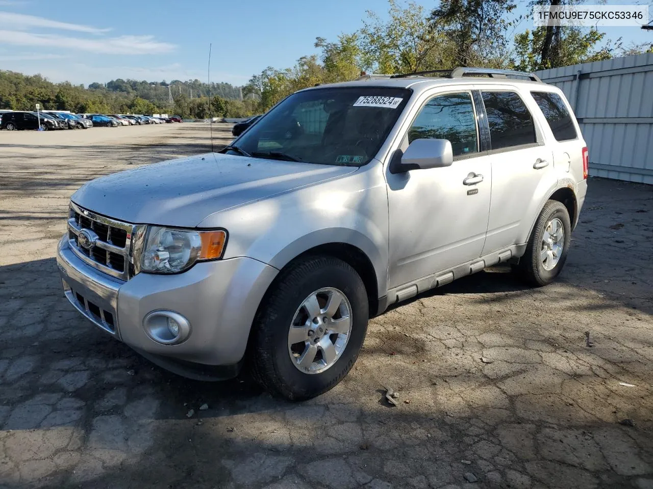 2012 Ford Escape Limited VIN: 1FMCU9E75CKC53346 Lot: 75288524