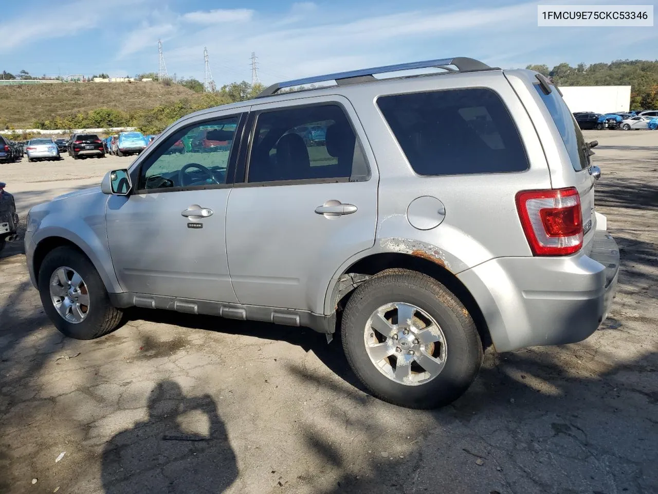 2012 Ford Escape Limited VIN: 1FMCU9E75CKC53346 Lot: 75288524