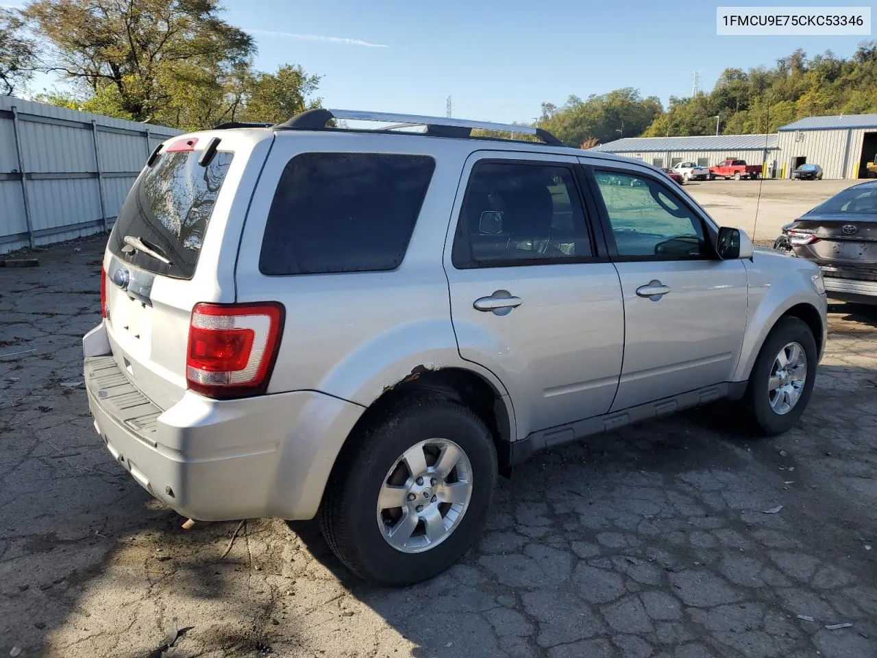 2012 Ford Escape Limited VIN: 1FMCU9E75CKC53346 Lot: 75288524