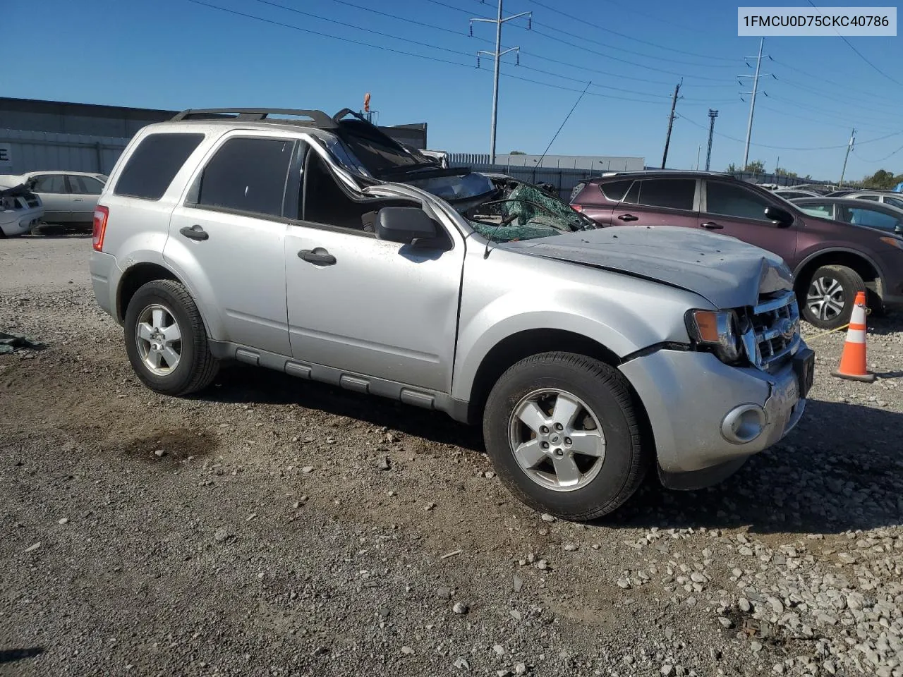 2012 Ford Escape Xlt VIN: 1FMCU0D75CKC40786 Lot: 75328174