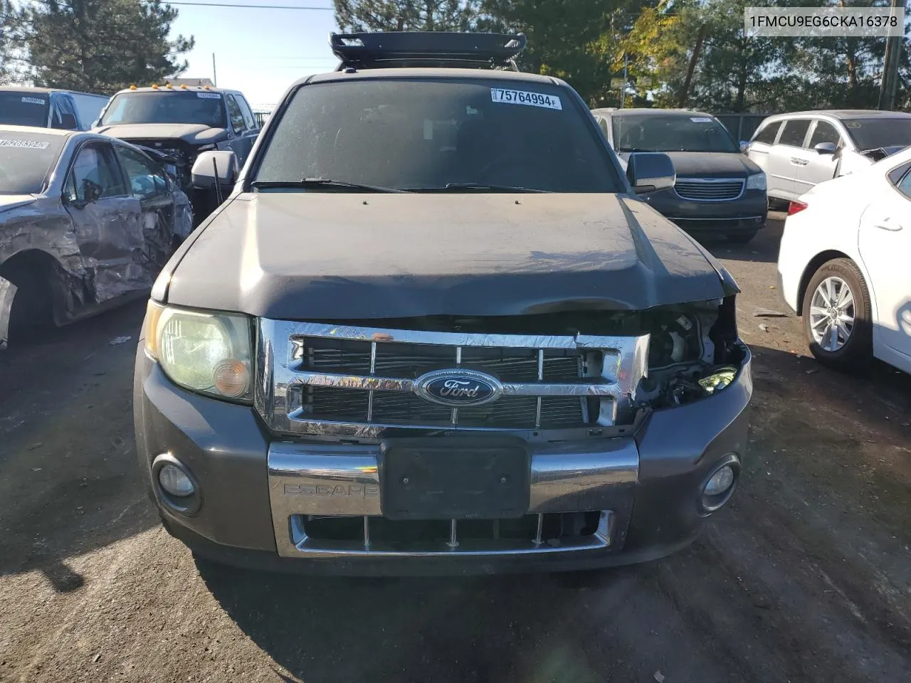 2012 Ford Escape Limited VIN: 1FMCU9EG6CKA16378 Lot: 75764994