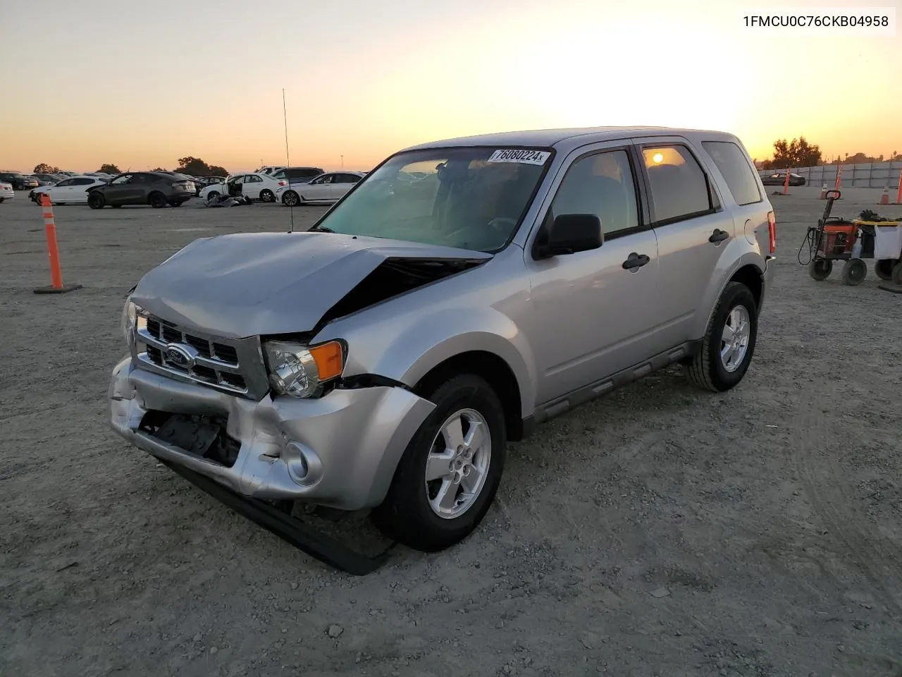 2012 Ford Escape Xls VIN: 1FMCU0C76CKB04958 Lot: 76080224