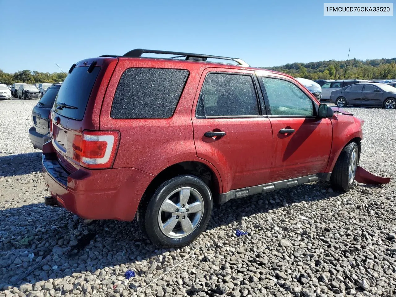 2012 Ford Escape Xlt VIN: 1FMCU0D76CKA33520 Lot: 76107914