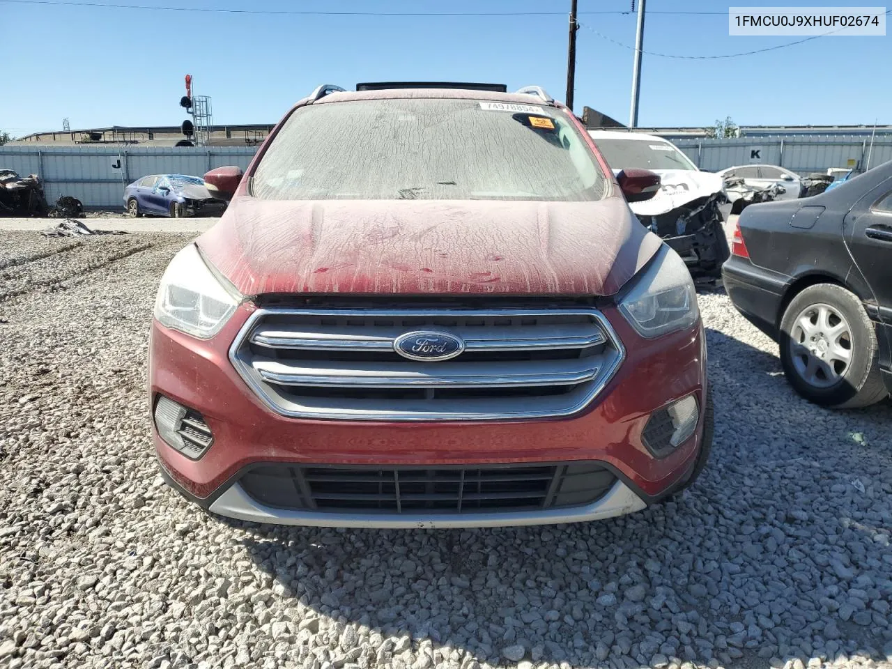 2017 Ford Escape Titanium VIN: 1FMCU0J9XHUF02674 Lot: 74978854