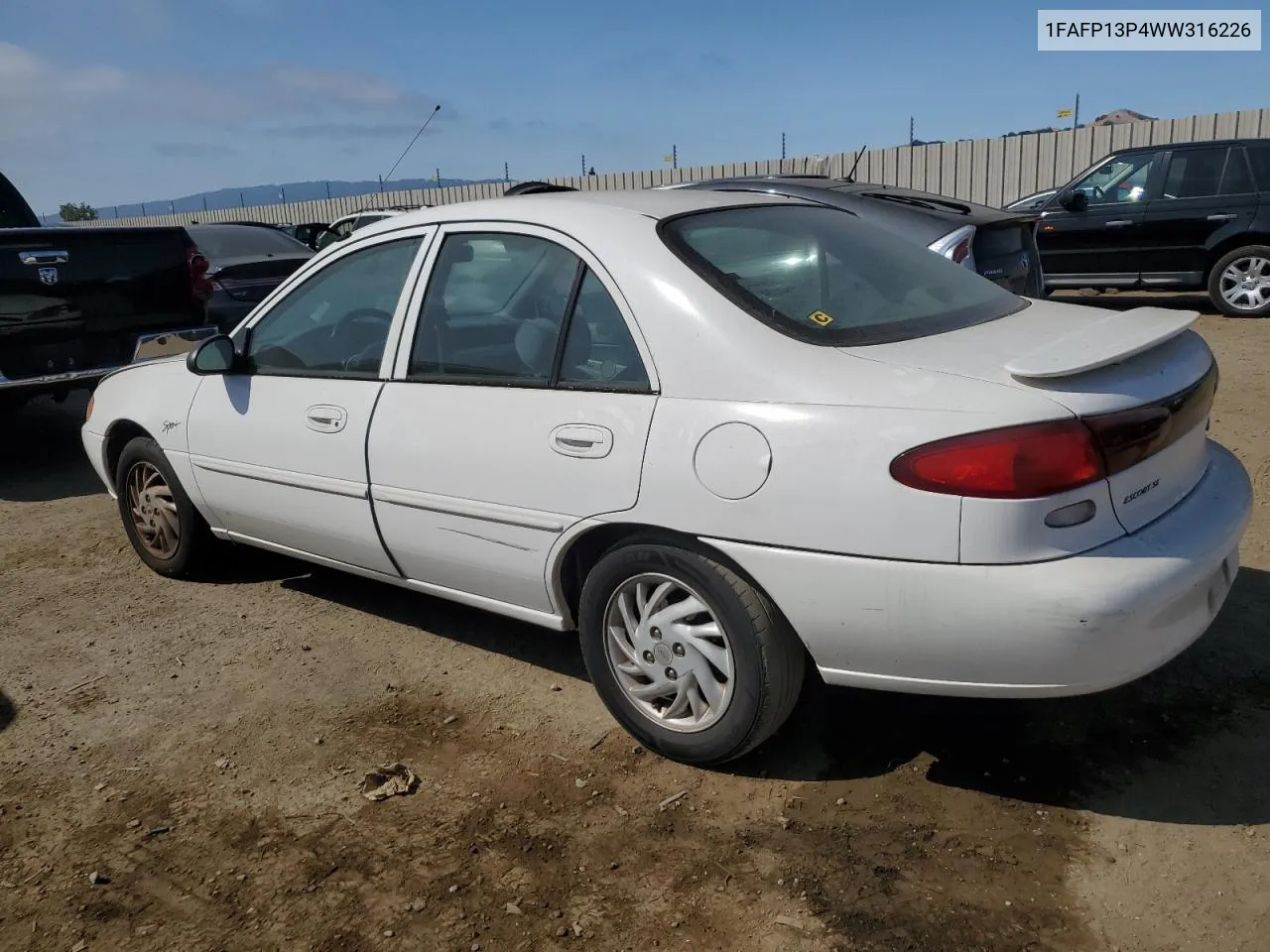 1998 Ford Escort Se VIN: 1FAFP13P4WW316226 Lot: 62352494