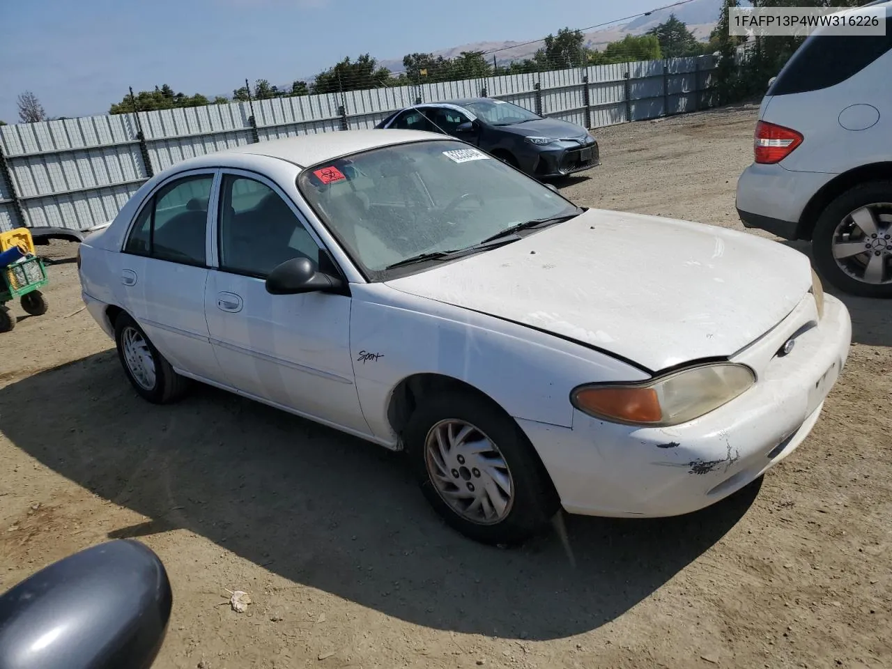 1998 Ford Escort Se VIN: 1FAFP13P4WW316226 Lot: 62352494