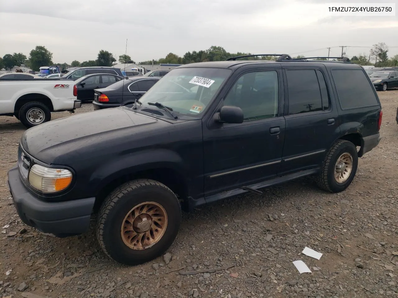 2000 Ford Explorer Xls VIN: 1FMZU72X4YUB26750 Lot: 72037904