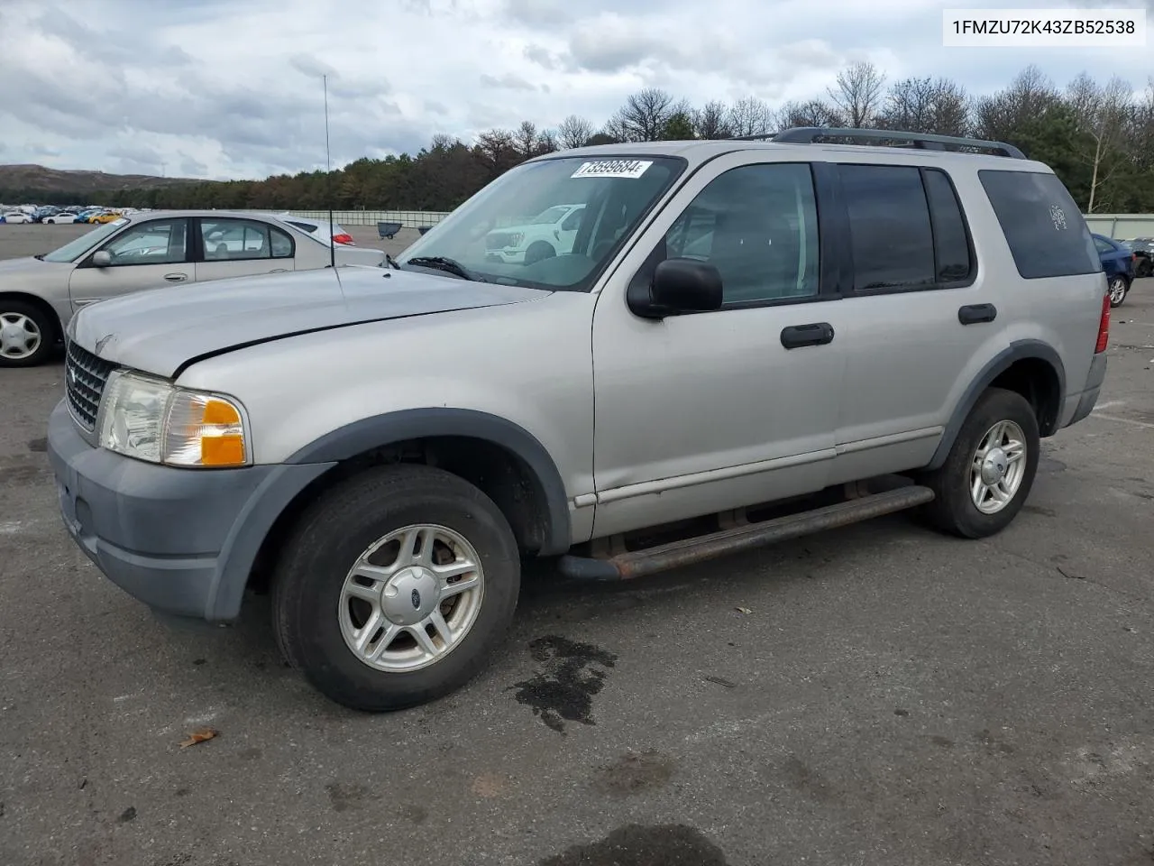 2003 Ford Explorer Xls VIN: 1FMZU72K43ZB52538 Lot: 73599684