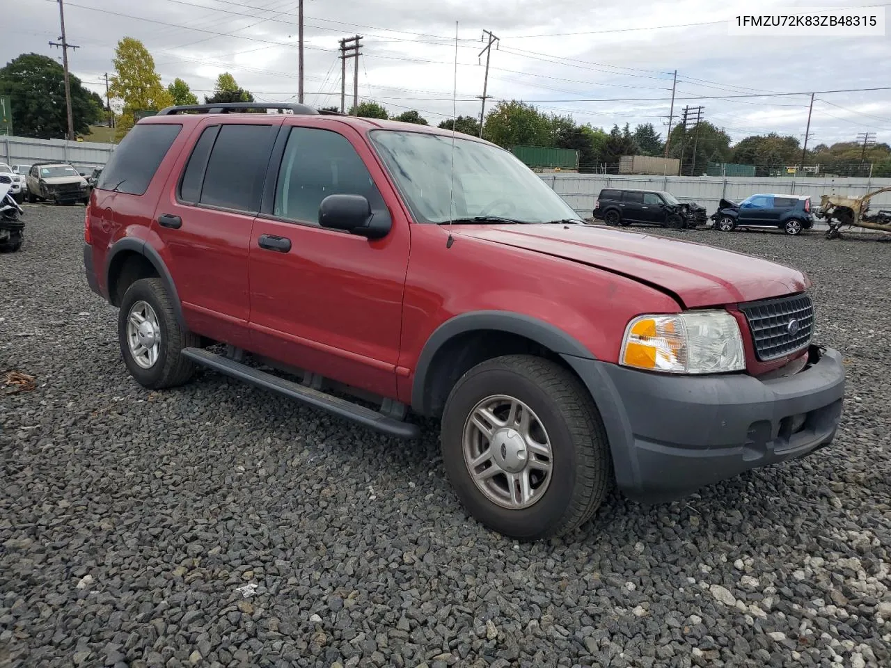 2003 Ford Explorer Xls VIN: 1FMZU72K83ZB48315 Lot: 74859464