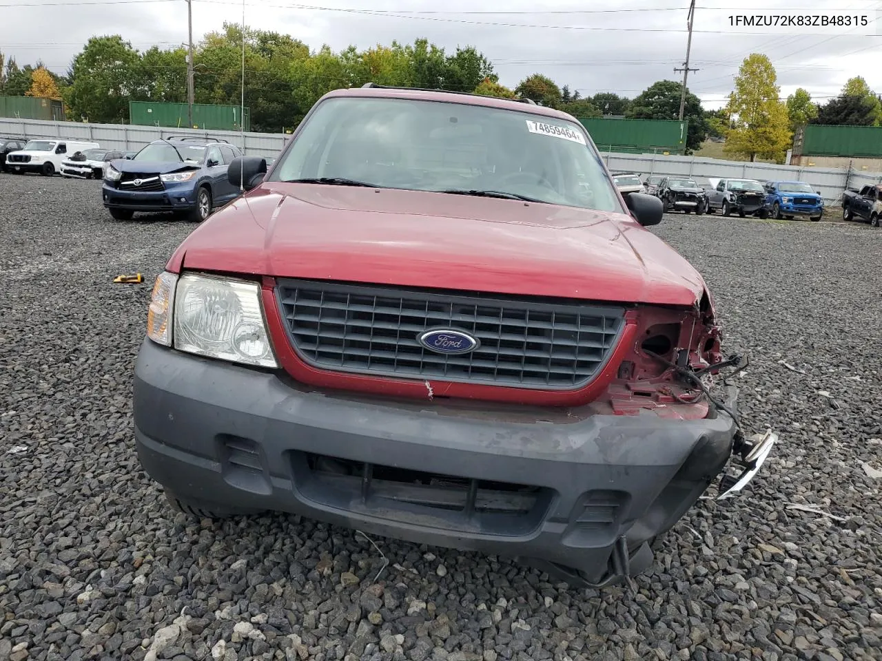 2003 Ford Explorer Xls VIN: 1FMZU72K83ZB48315 Lot: 74859464