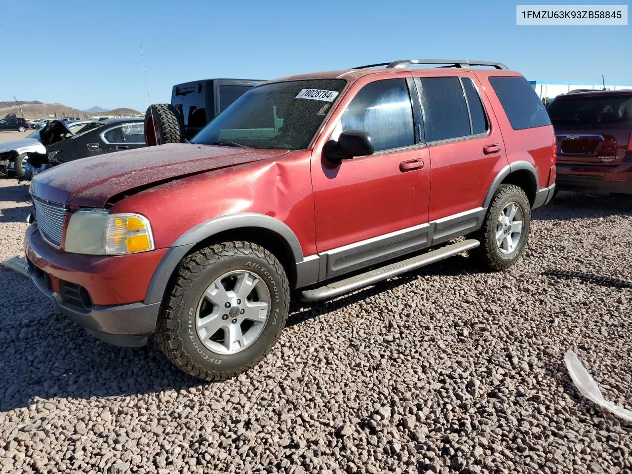 2003 Ford Explorer Xlt VIN: 1FMZU63K93ZB58845 Lot: 78028784