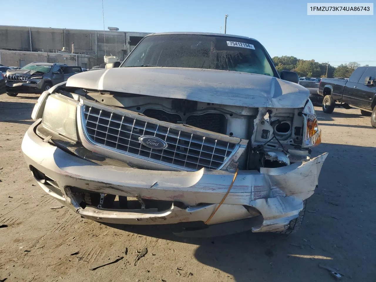 2004 Ford Explorer Xlt VIN: 1FMZU73K74UA86743 Lot: 75412194