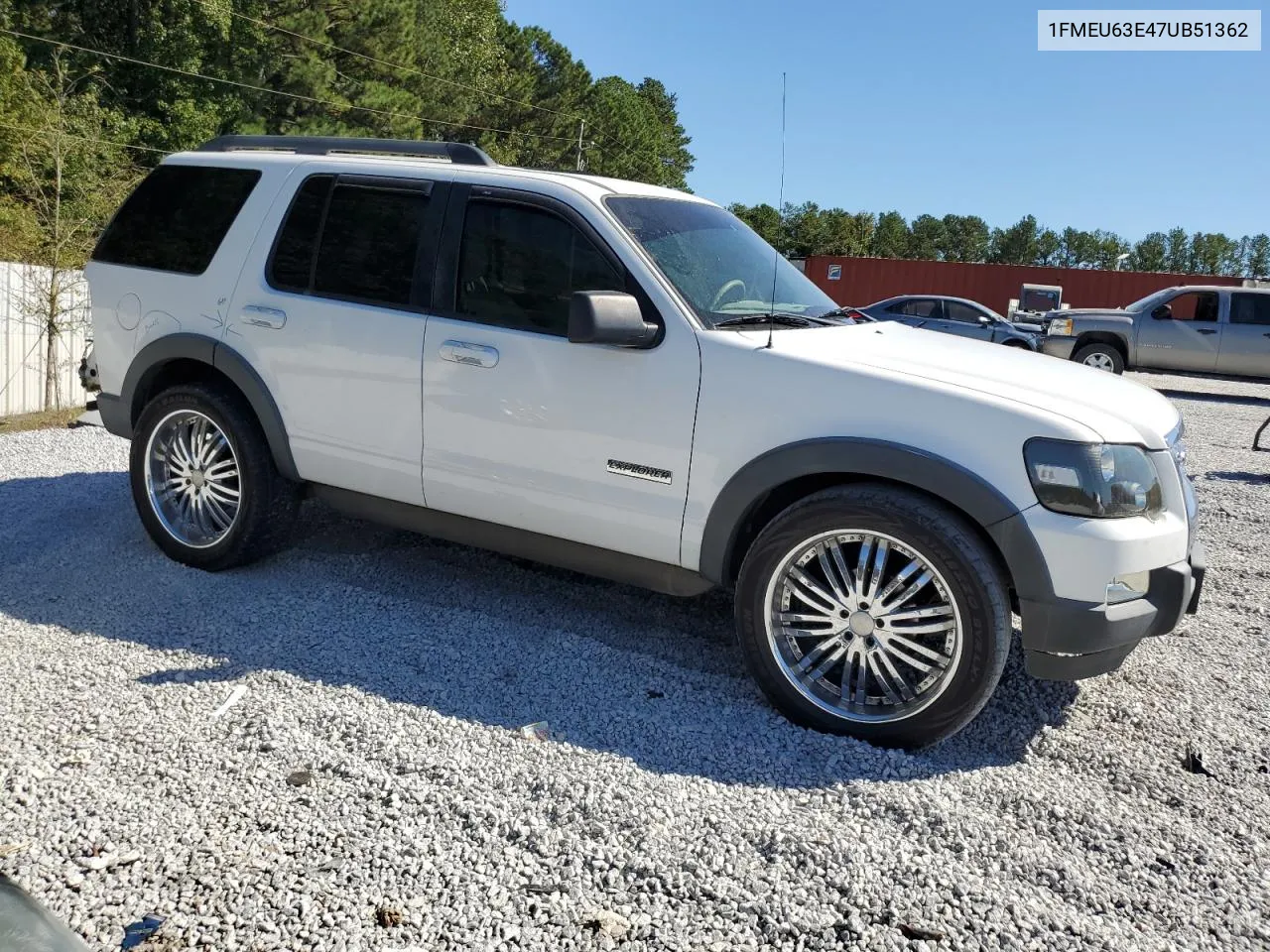 2007 Ford Explorer Xlt VIN: 1FMEU63E47UB51362 Lot: 75335254