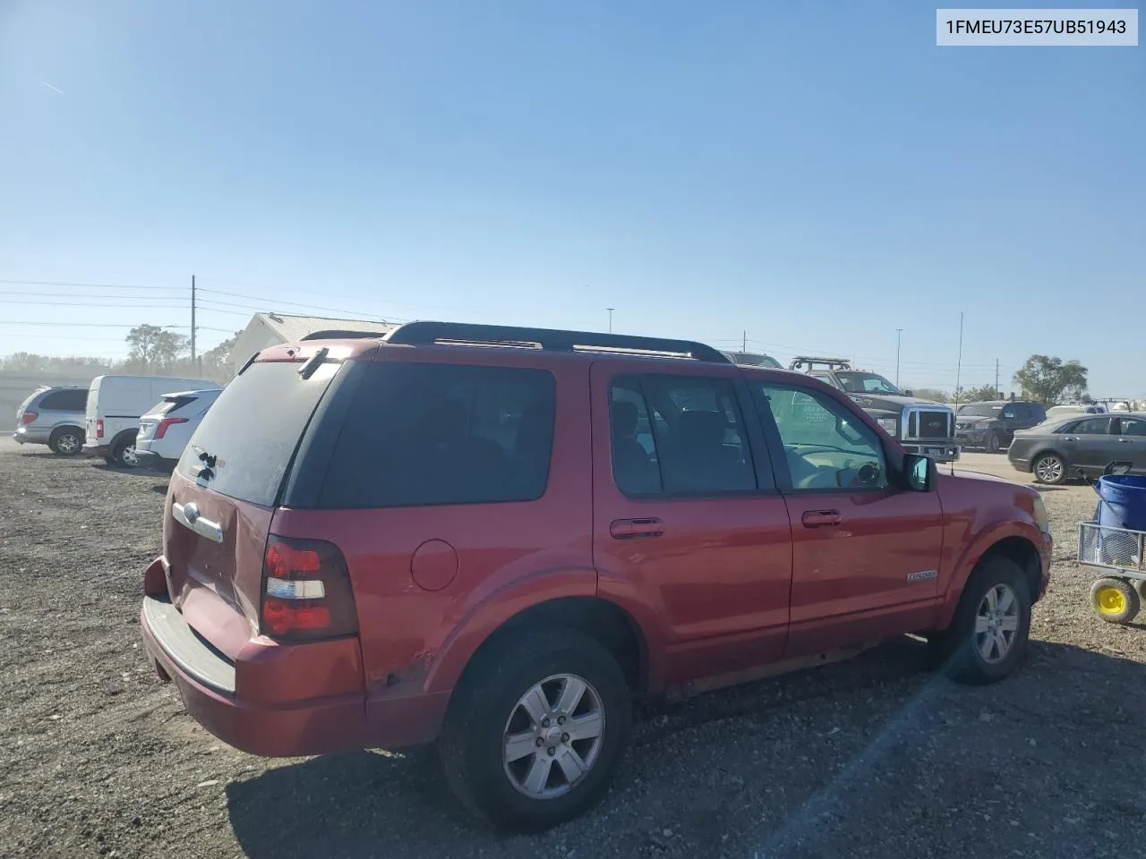 2007 Ford Explorer Xlt VIN: 1FMEU73E57UB51943 Lot: 76684184