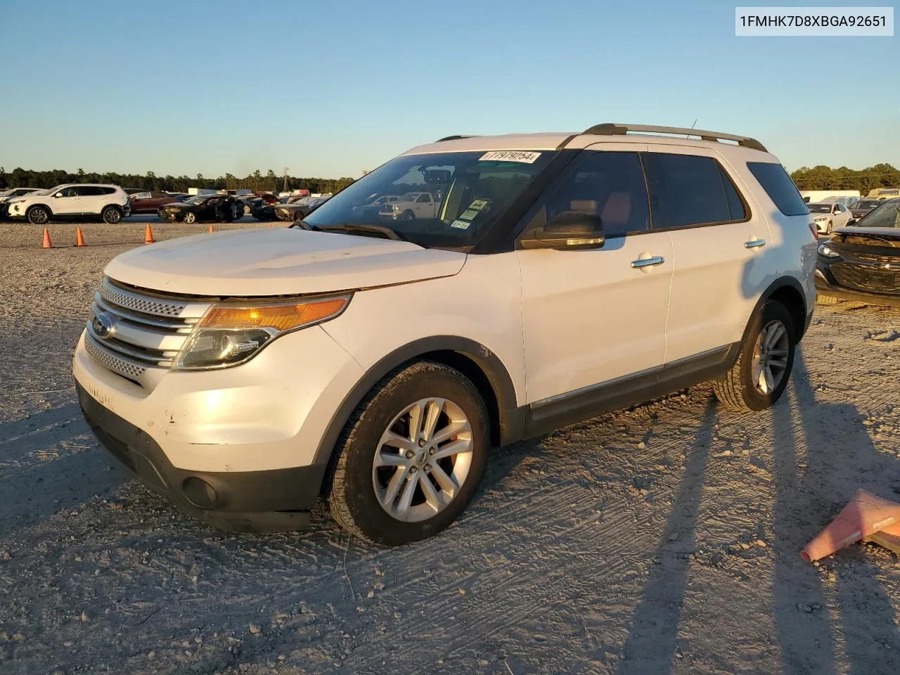 2011 Ford Explorer Xlt VIN: 1FMHK7D8XBGA92651 Lot: 77979254