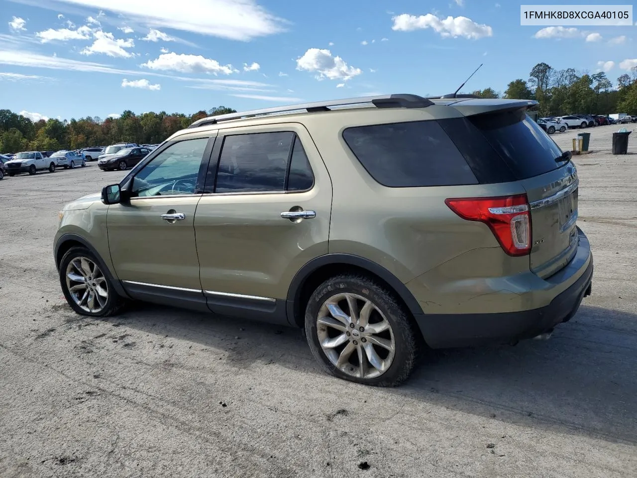 2012 Ford Explorer Xlt VIN: 1FMHK8D8XCGA40105 Lot: 75034414