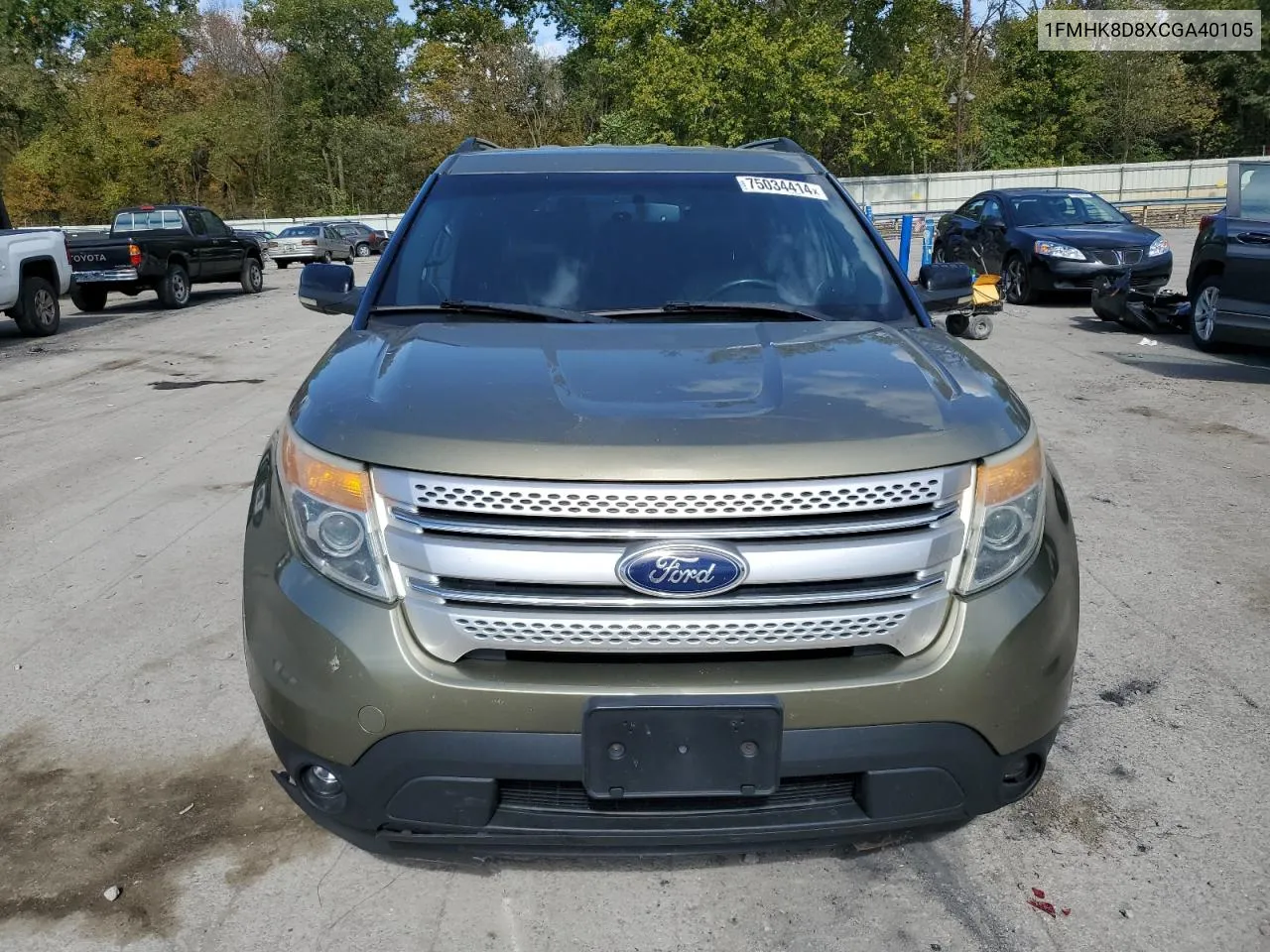 2012 Ford Explorer Xlt VIN: 1FMHK8D8XCGA40105 Lot: 75034414