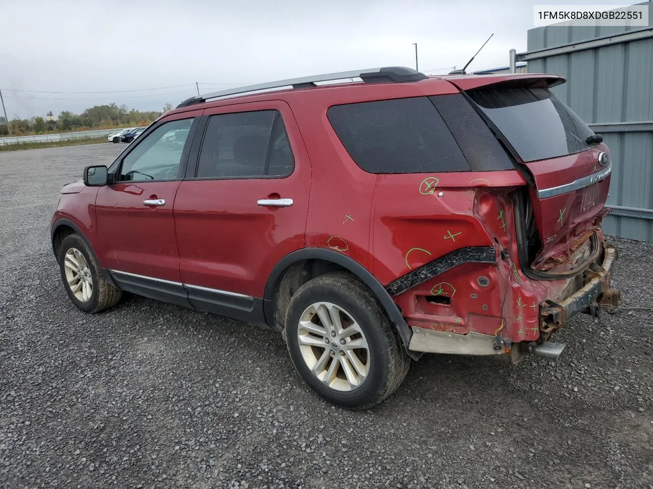 2013 Ford Explorer Xlt VIN: 1FM5K8D8XDGB22551 Lot: 74721364