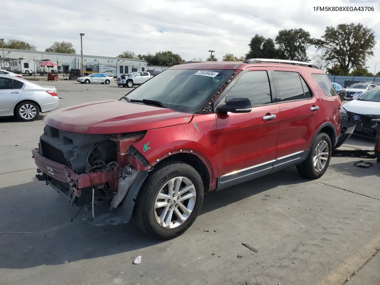 2014 Ford Explorer Xlt VIN: 1FM5K8D8XEGA43706 Lot: 75549404