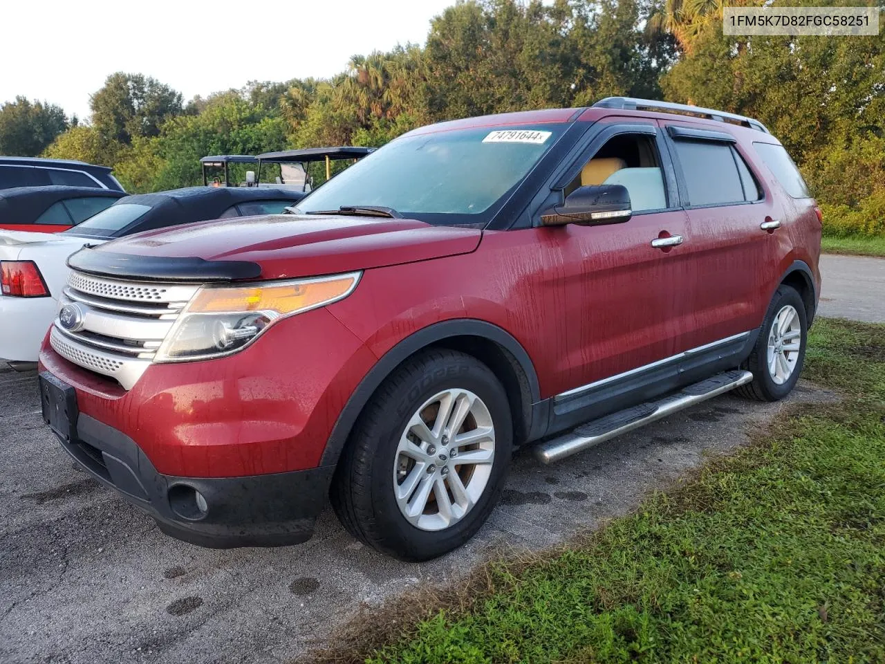 2015 Ford Explorer Xlt VIN: 1FM5K7D82FGC58251 Lot: 74791644