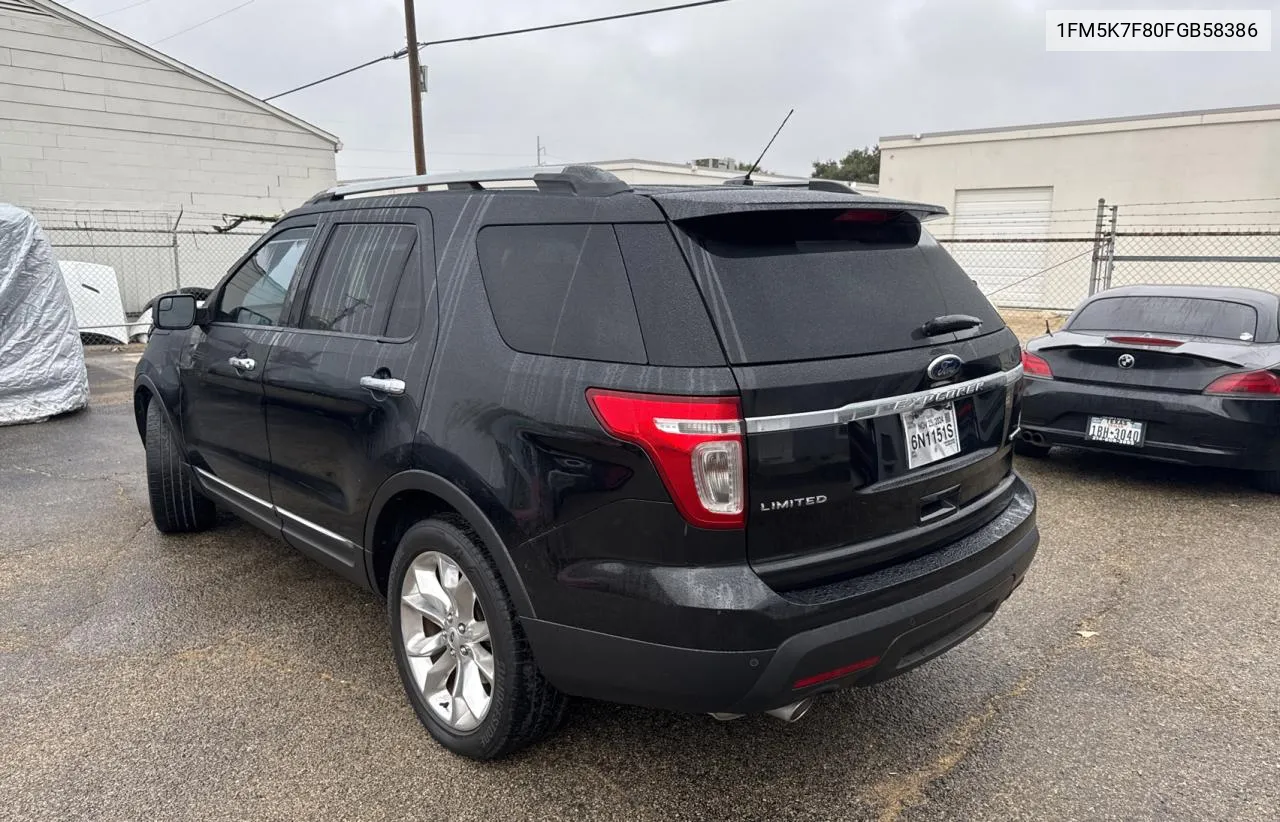 2015 Ford Explorer Limited VIN: 1FM5K7F80FGB58386 Lot: 79330404