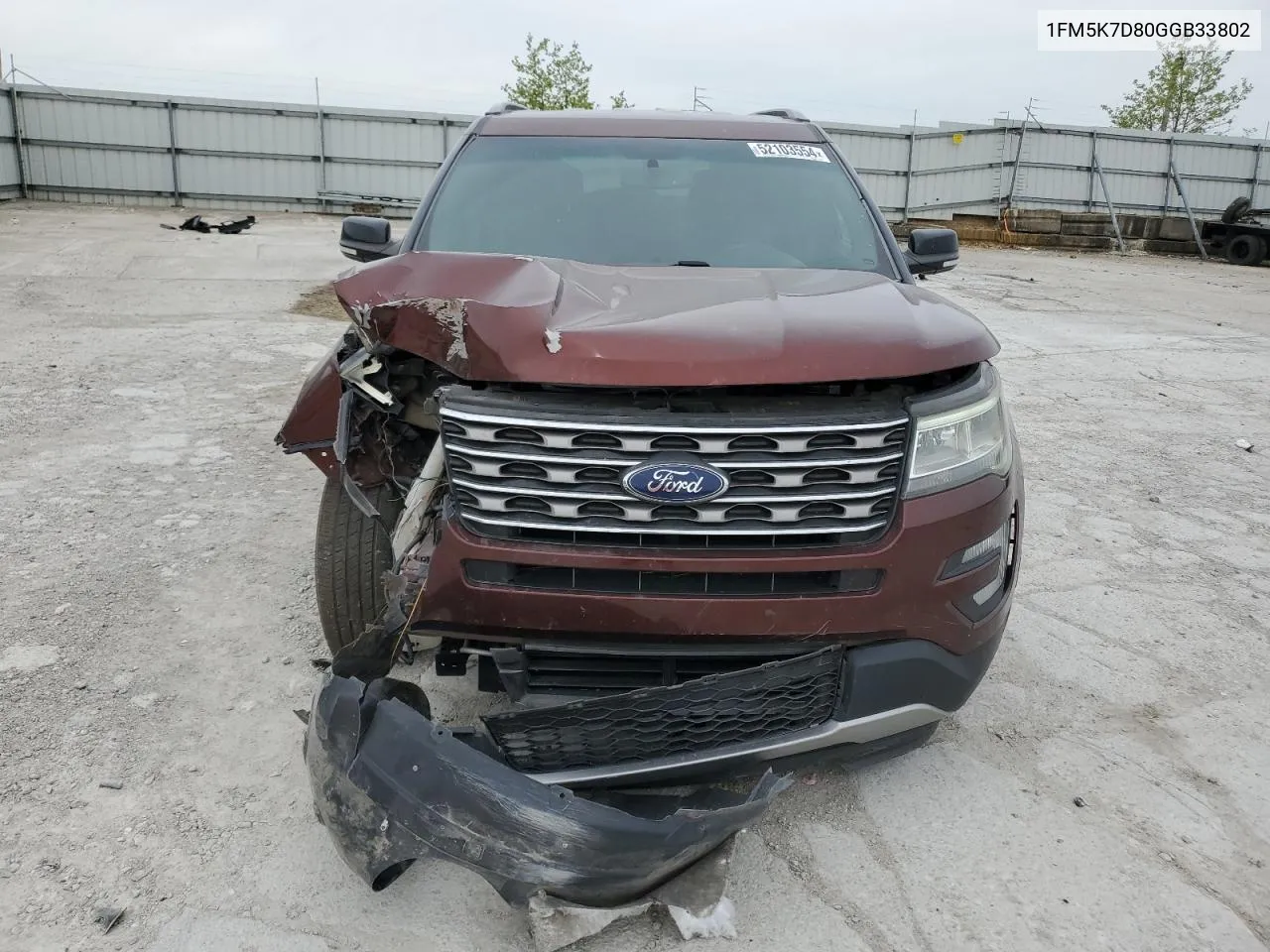 2016 Ford Explorer Xlt VIN: 1FM5K7D80GGB33802 Lot: 52103554