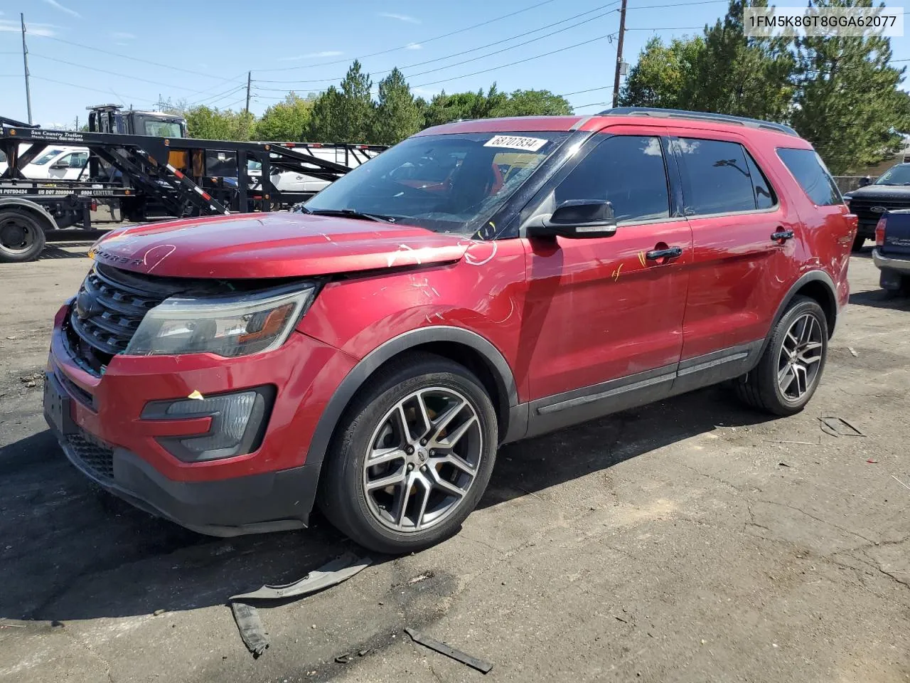 2016 Ford Explorer Sport VIN: 1FM5K8GT8GGA62077 Lot: 68707834