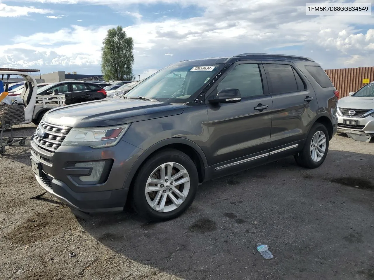 2016 Ford Explorer Xlt VIN: 1FM5K7D88GGB34549 Lot: 72659634