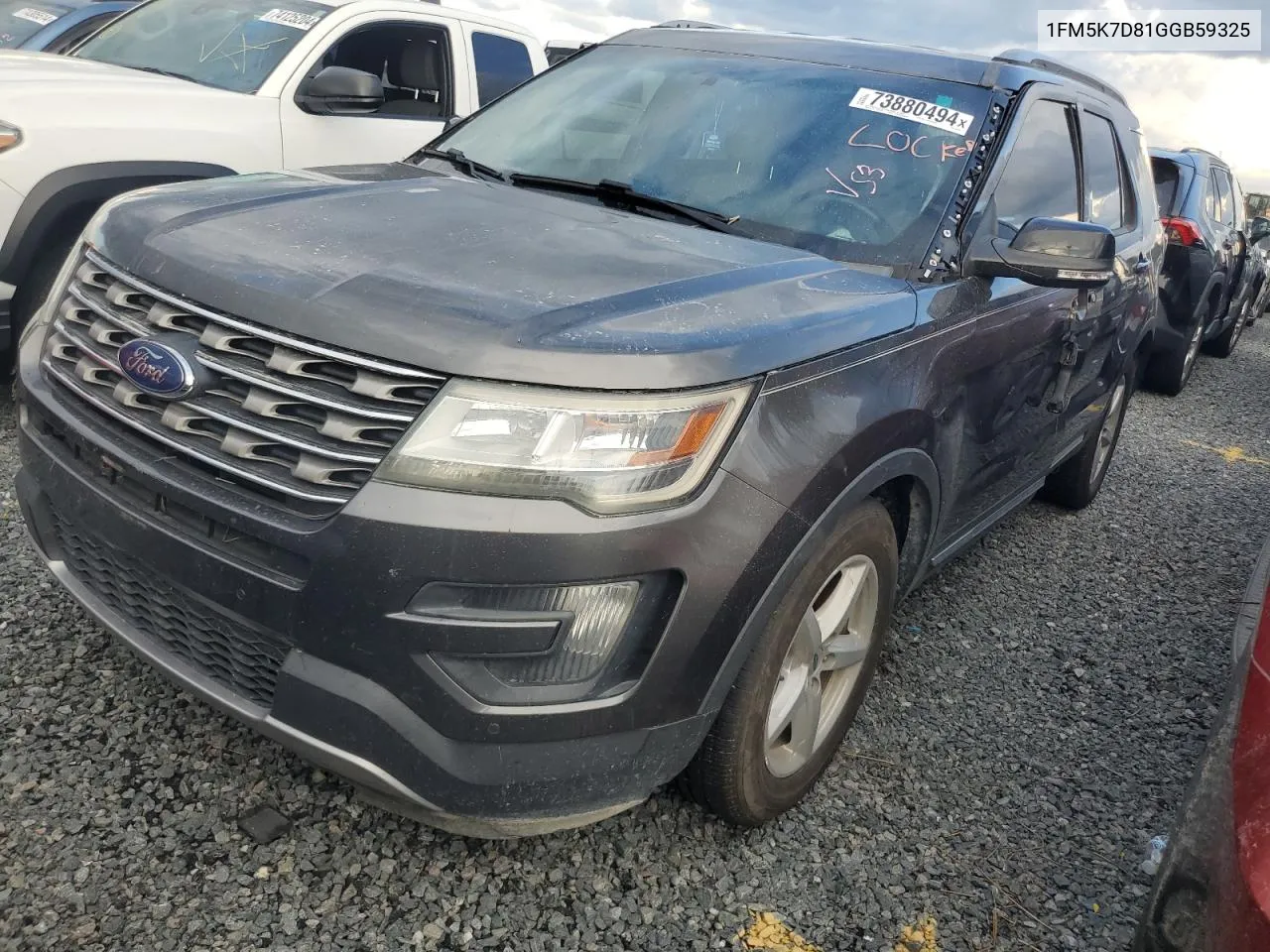 2016 Ford Explorer Xlt VIN: 1FM5K7D81GGB59325 Lot: 73880494