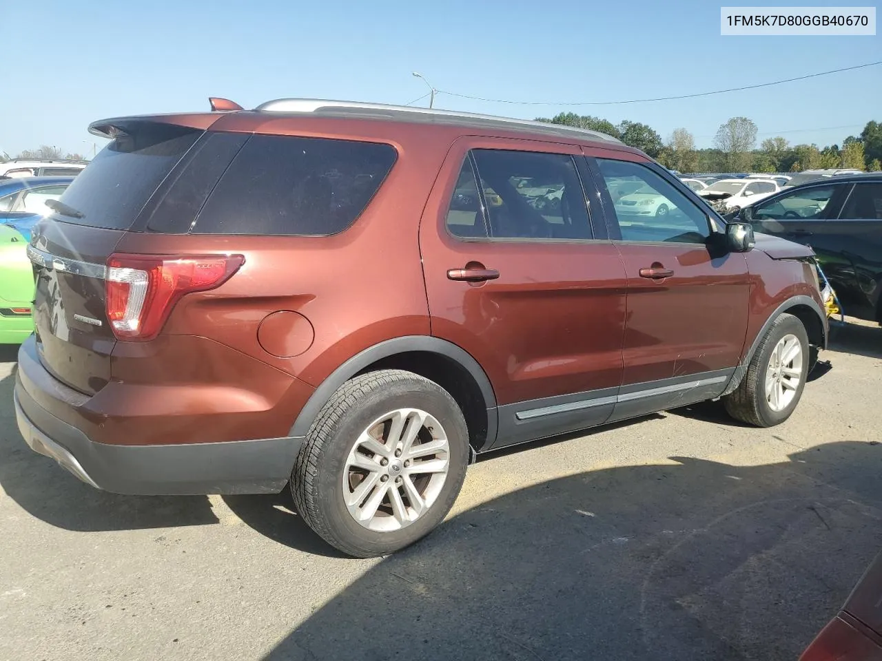 2016 Ford Explorer Xlt VIN: 1FM5K7D80GGB40670 Lot: 75271004