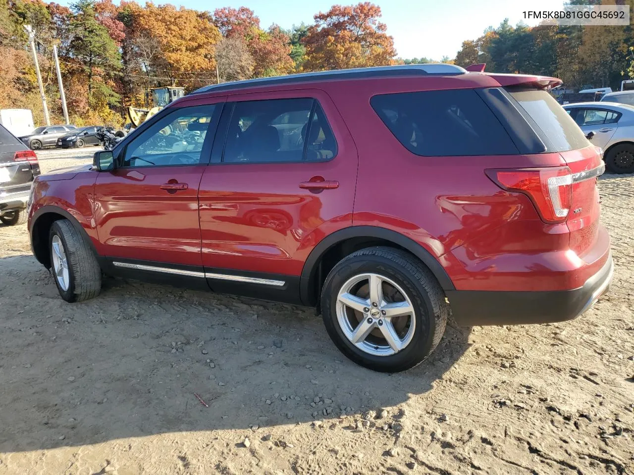 2016 Ford Explorer Xlt VIN: 1FM5K8D81GGC45692 Lot: 76061574