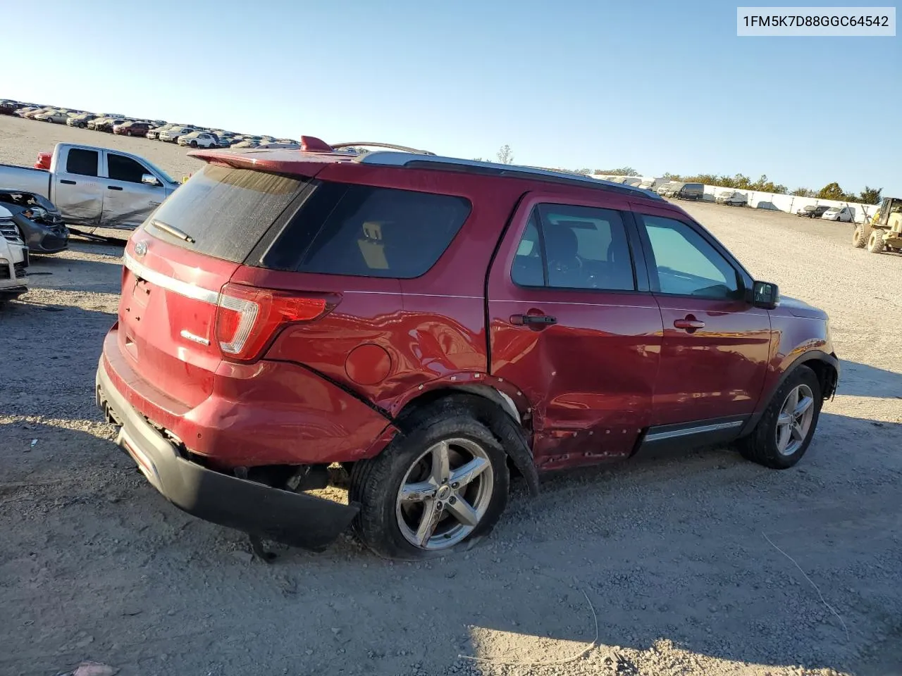 2016 Ford Explorer Xlt VIN: 1FM5K7D88GGC64542 Lot: 76509634