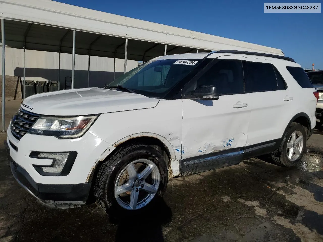 2016 Ford Explorer Xlt VIN: 1FM5K8D83GGC48237 Lot: 76706804