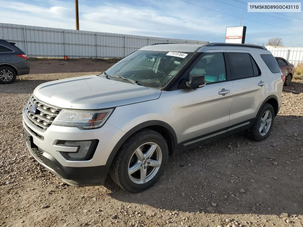 2016 Ford Explorer Xlt VIN: 1FM5K8D89GGC43110 Lot: 77419704