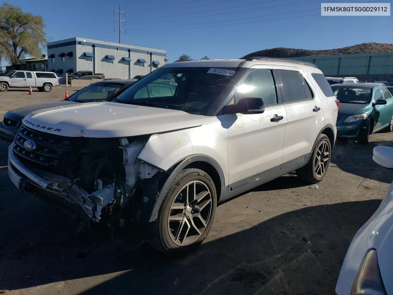 2016 Ford Explorer Sport VIN: 1FM5K8GT5GGD29112 Lot: 78722574