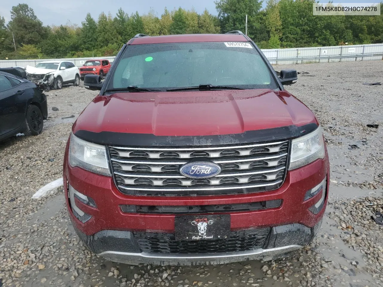 2017 Ford Explorer Xlt VIN: 1FM5K8D82HGC74278 Lot: 69572754