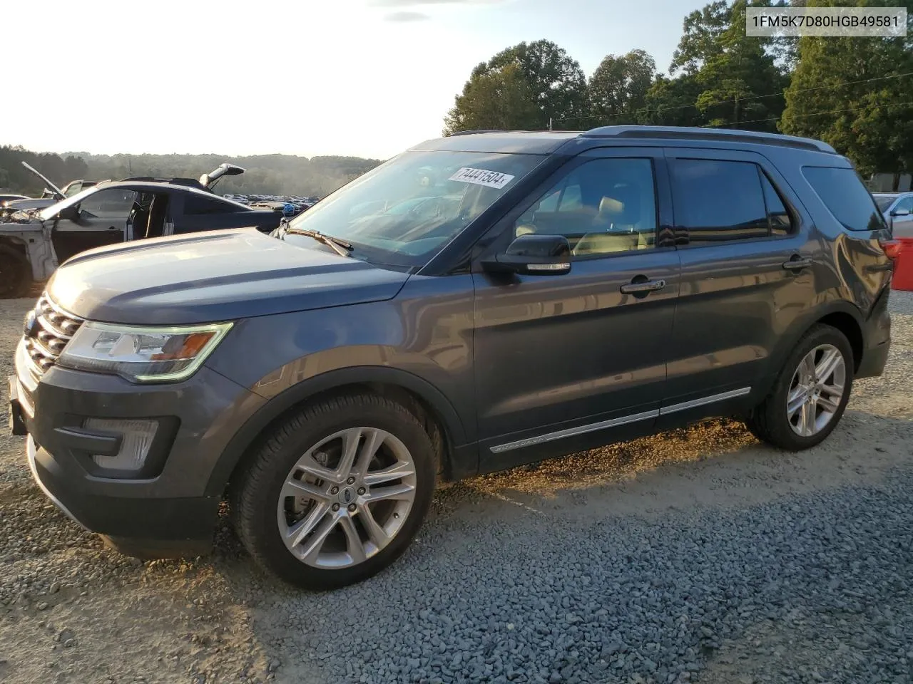 2017 Ford Explorer Xlt VIN: 1FM5K7D80HGB49581 Lot: 74441504