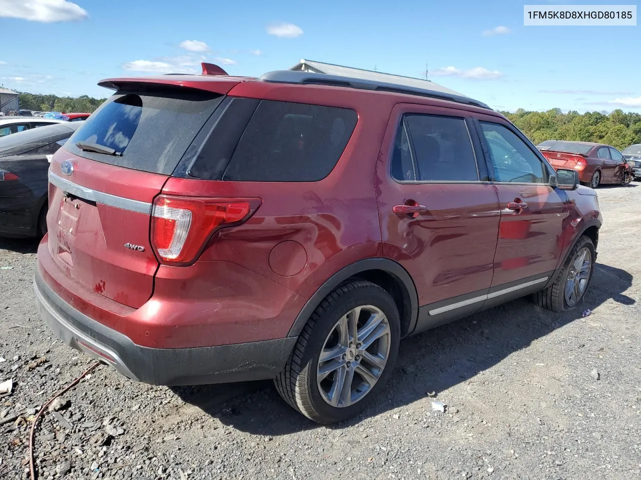 2017 Ford Explorer Xlt VIN: 1FM5K8D8XHGD80185 Lot: 74876144