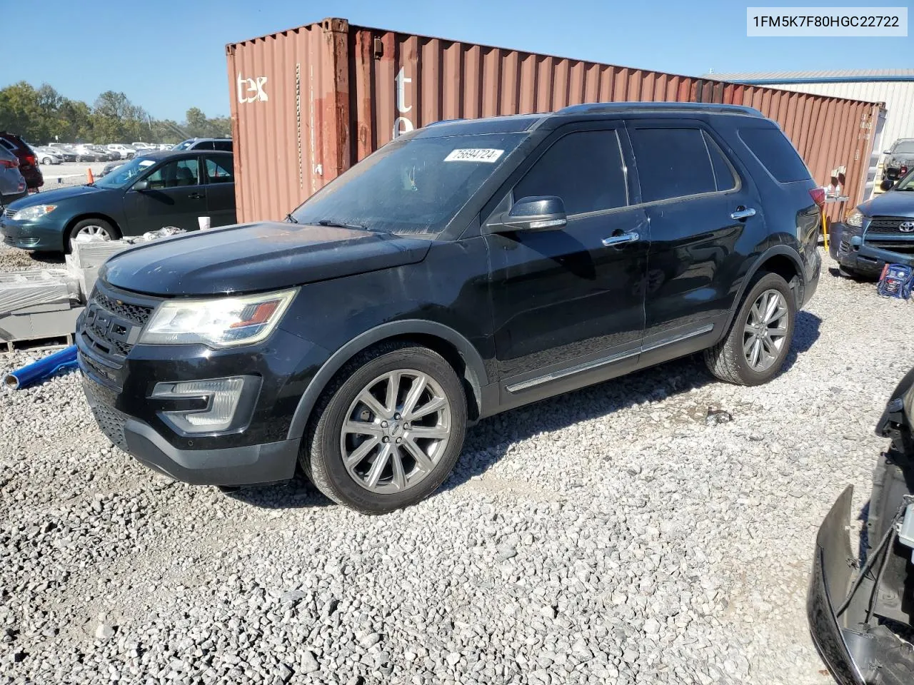 2017 Ford Explorer Limited VIN: 1FM5K7F80HGC22722 Lot: 75694724