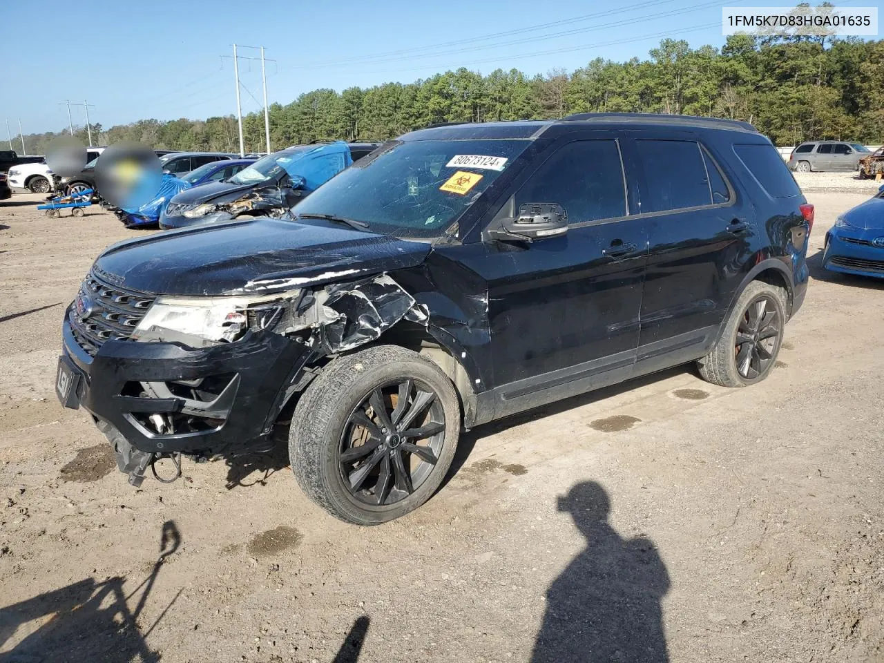 2017 Ford Explorer Xlt VIN: 1FM5K7D83HGA01635 Lot: 80673124