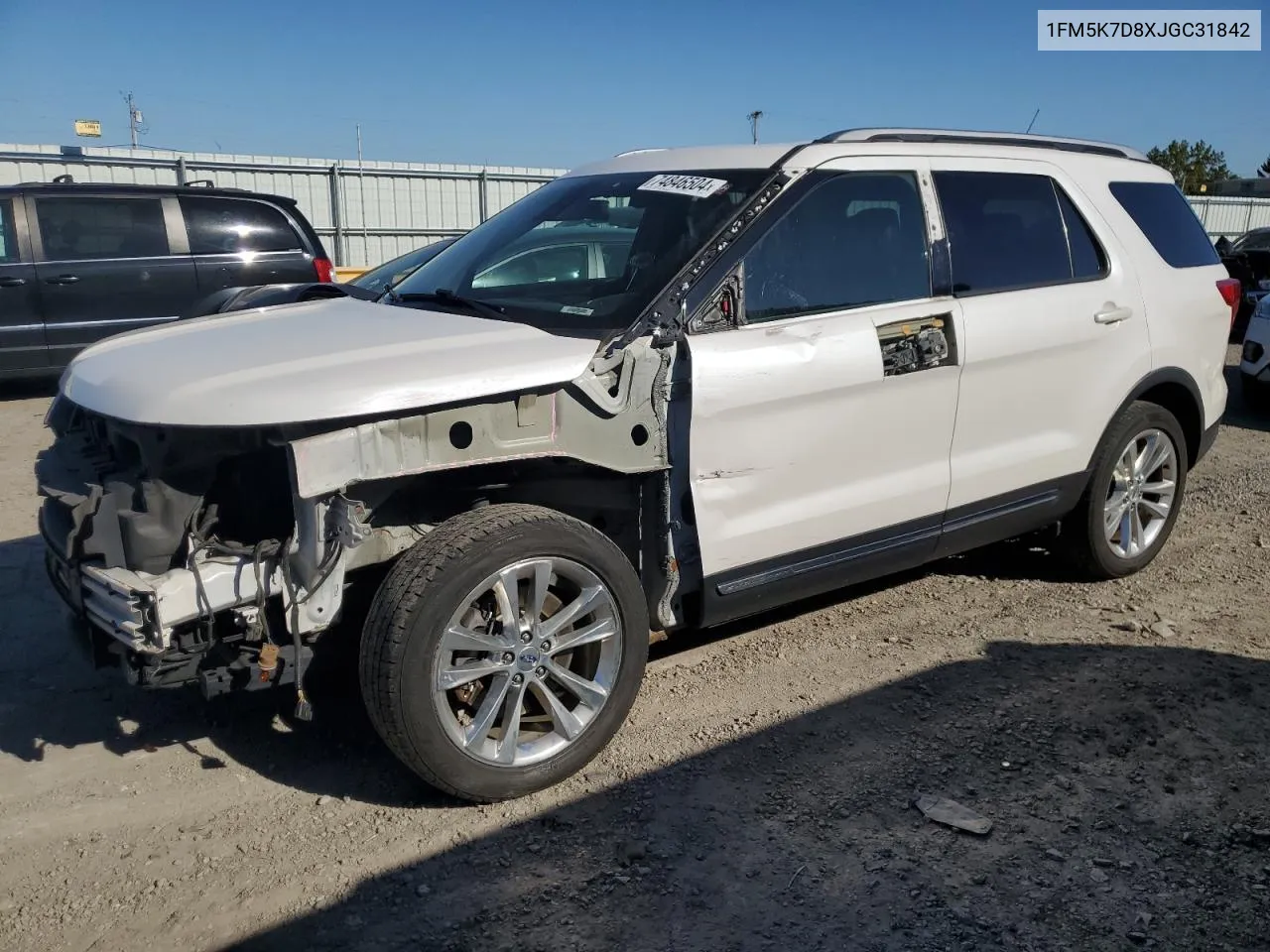 2018 Ford Explorer Xlt VIN: 1FM5K7D8XJGC31842 Lot: 74846504