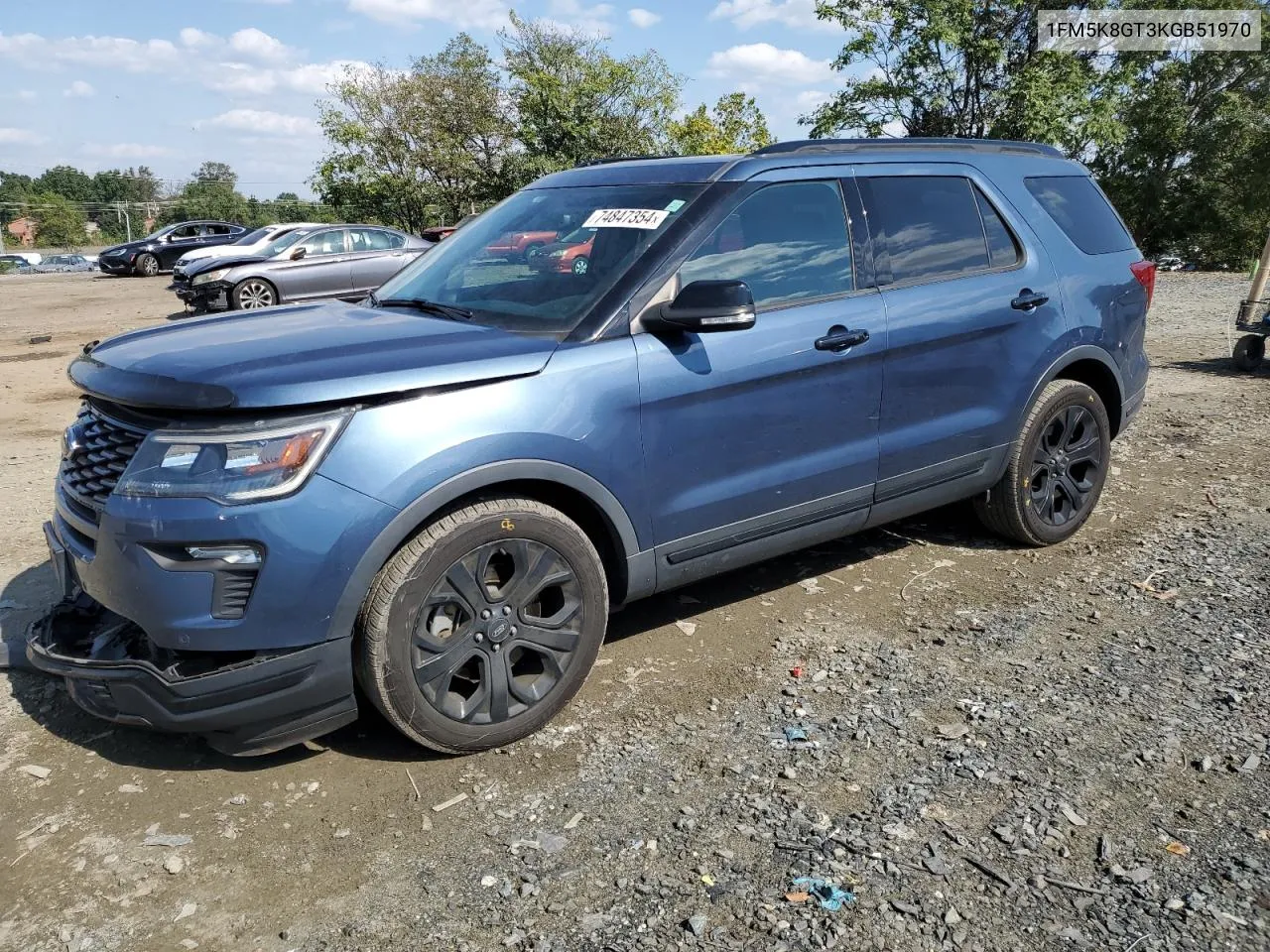 2019 Ford Explorer Sport VIN: 1FM5K8GT3KGB51970 Lot: 74847354