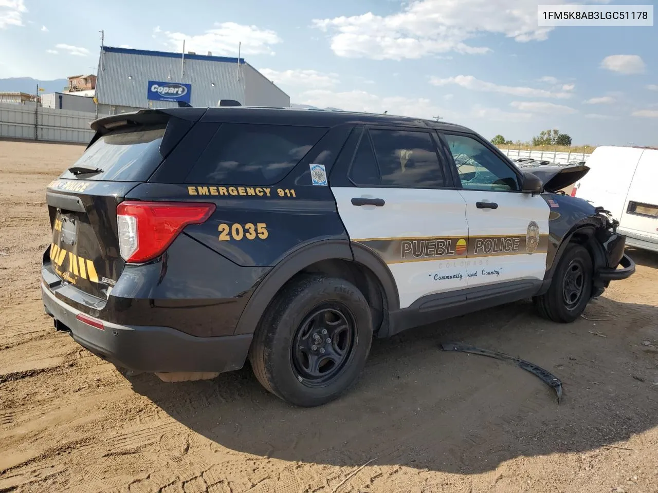 2020 Ford Explorer Police Interceptor VIN: 1FM5K8AB3LGC51178 Lot: 74519864