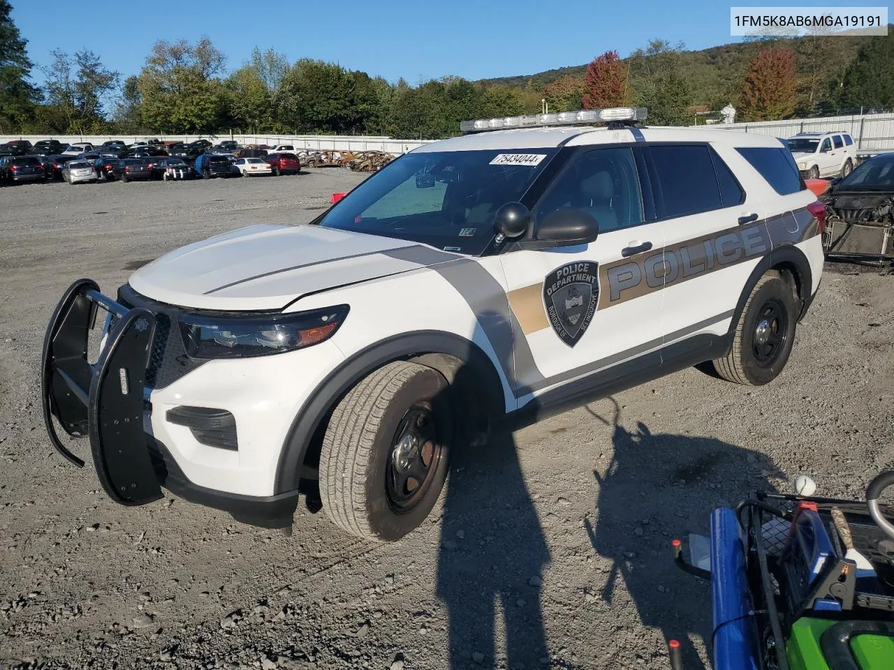 2021 Ford Explorer Police Interceptor VIN: 1FM5K8AB6MGA19191 Lot: 75434044